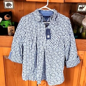 Tommy Hilfiger womens size Medium navy checkered heritage blouse